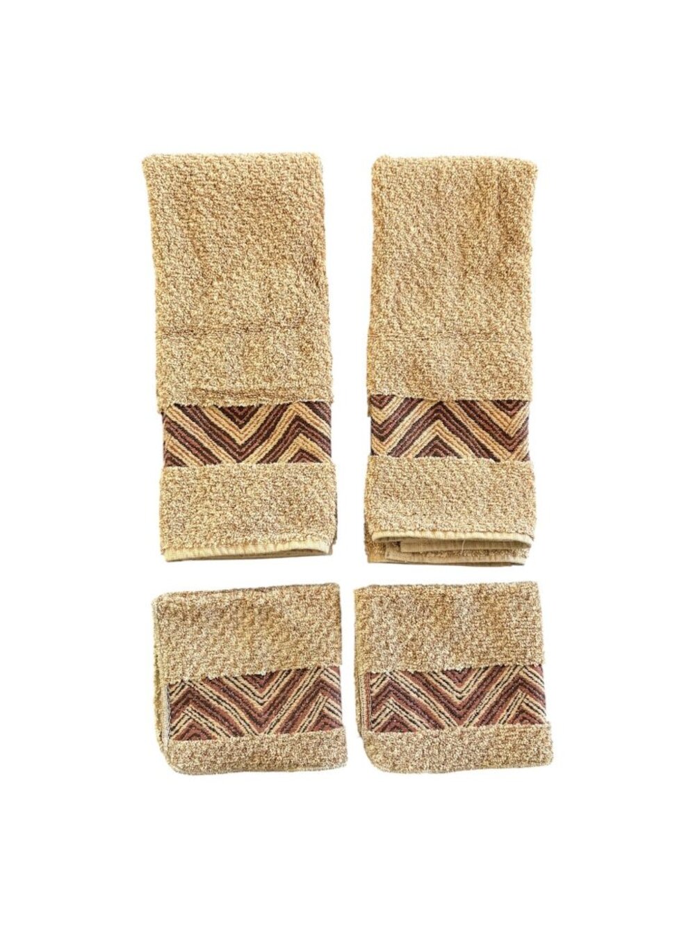 VTG Ralph Lauren Towels 2 Hand 2 Washcloths Guest Set Of 4 Chevron Accents